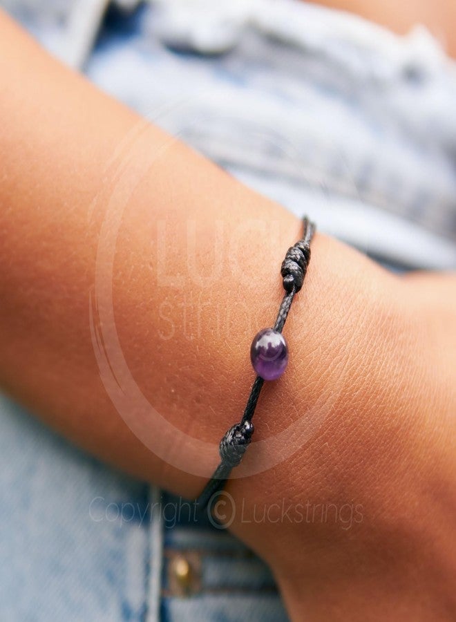 Luck Strings Gemstone Bead Wax Cord Bracelet for Men Women Unisex - Lapis Lazuli Carnelian Tigers Eye Black Tourmaline Rose Quartz Clear Quartz Amethyst Aventurine Beaded Bracelets (Amethyst) - Image 2